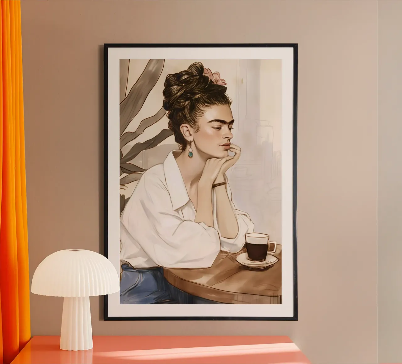 Frida caffè amore poster con telaio in plastica da Carinaprint