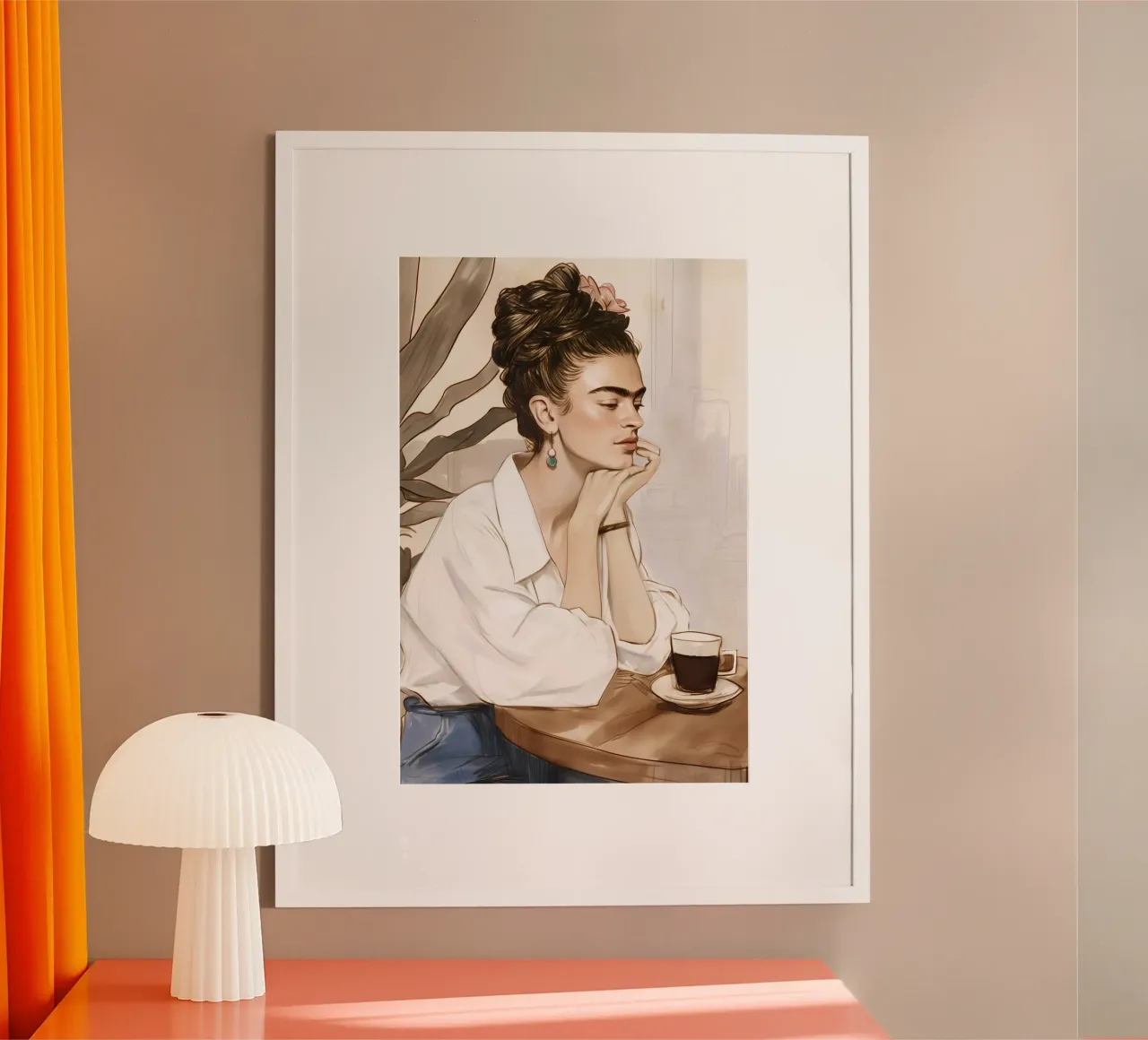 Frida caffè amore poster con telaio in plastica da Carinaprint
