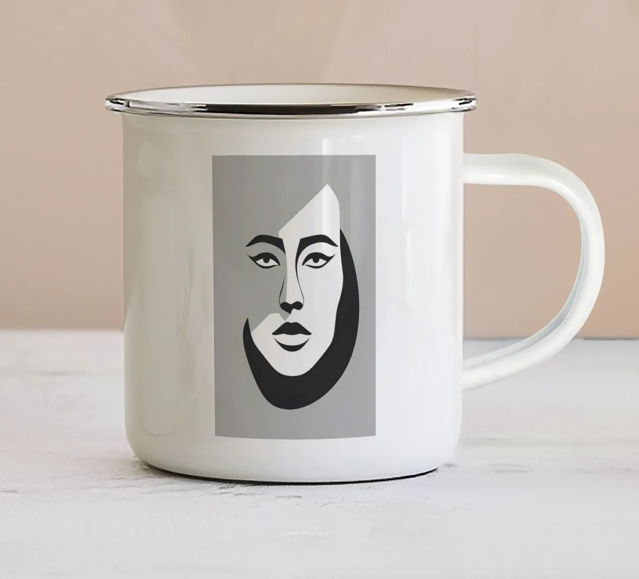 Abstracte gezichtscontour emaille mok van LIFESTYLE OBJECTS