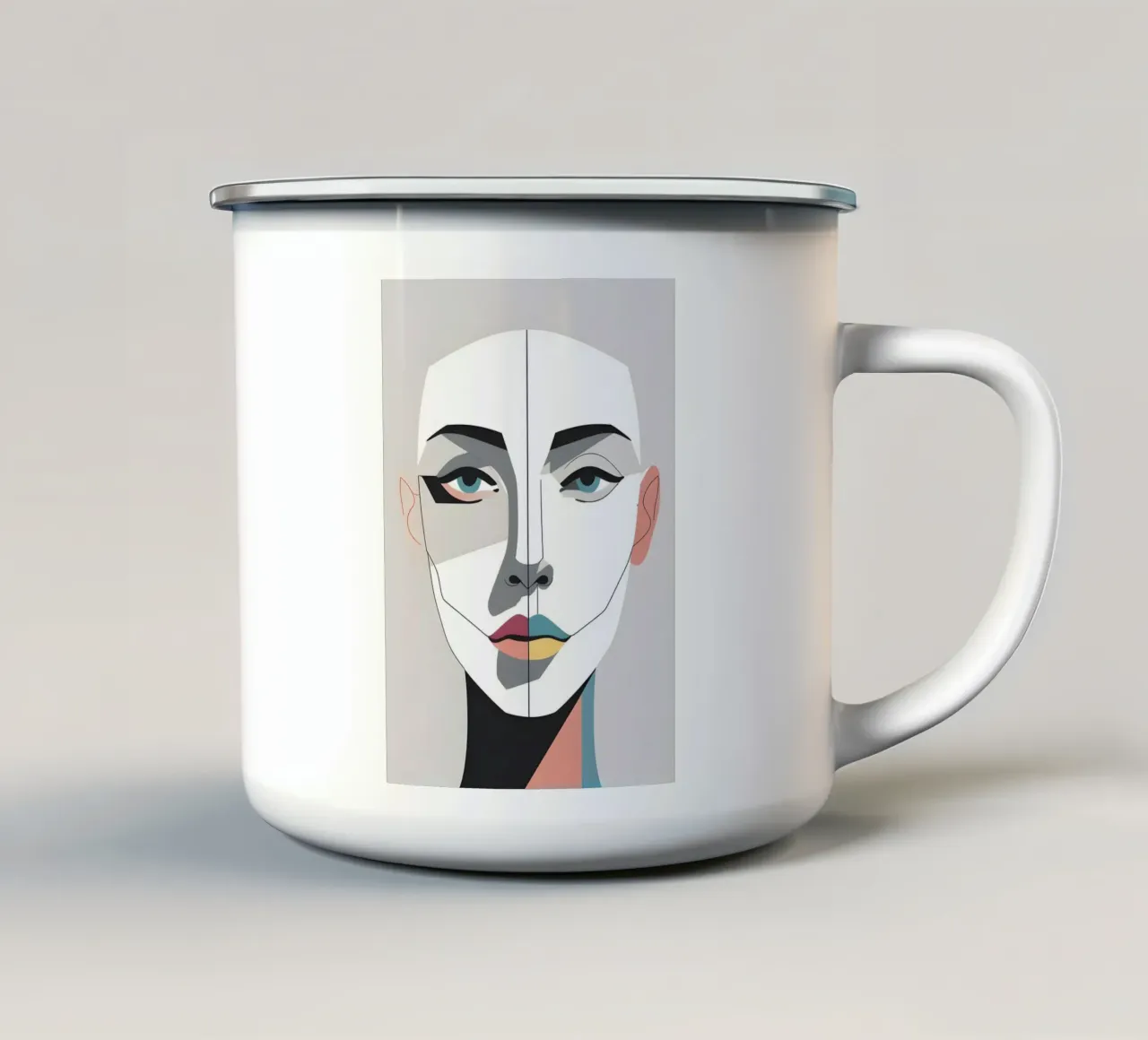 Abstracte gezichtscontour emaille mok van LIFESTYLE OBJECTS