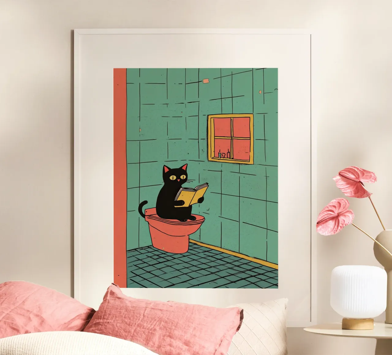 Black Cat Reading Retro Pop Art Poster poster with aluminum frame by NorwesClub