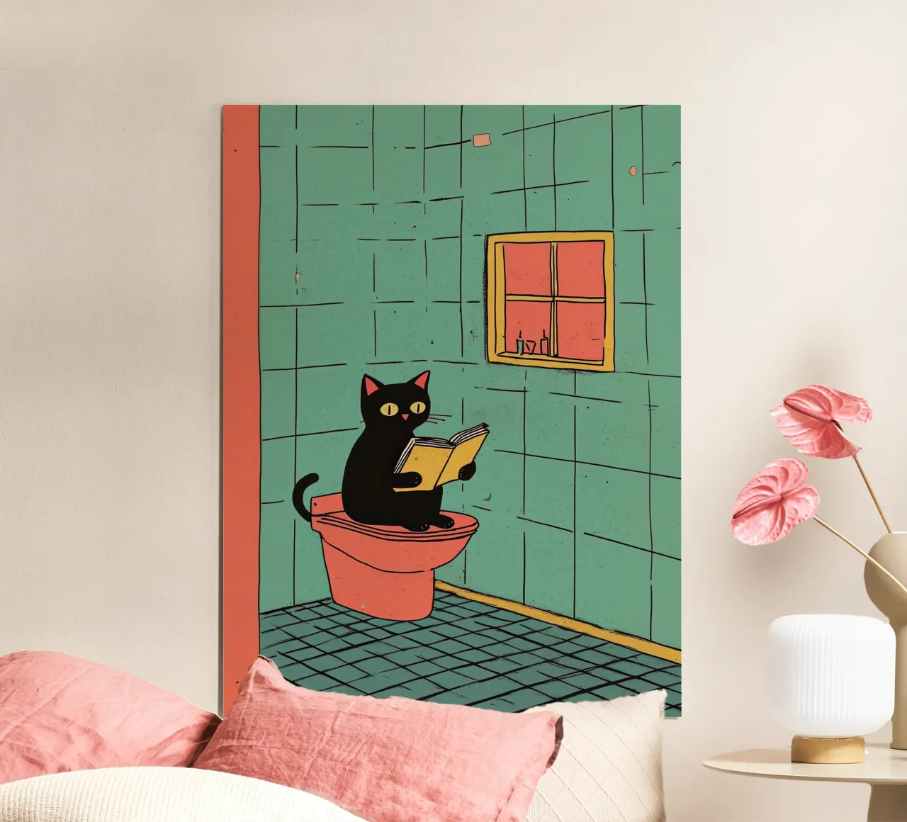 Black Cat Reading Retro Pop Art Poster poster with aluminum frame by NorwesClub