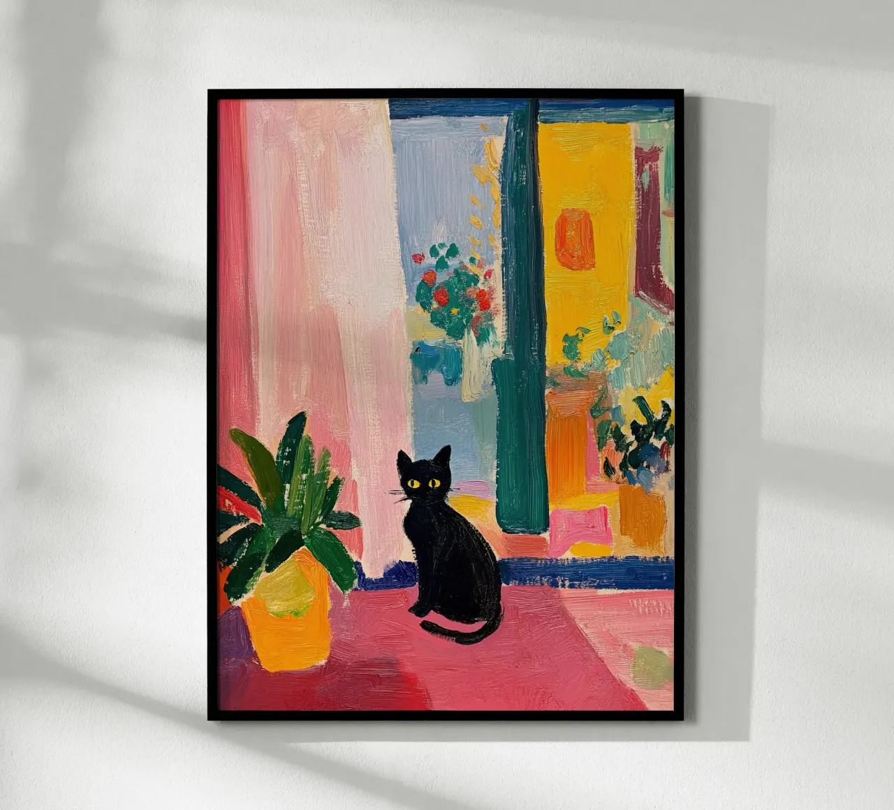 Black Cat with Plant Colorful Impressionist Poster poster by NorwesClub
