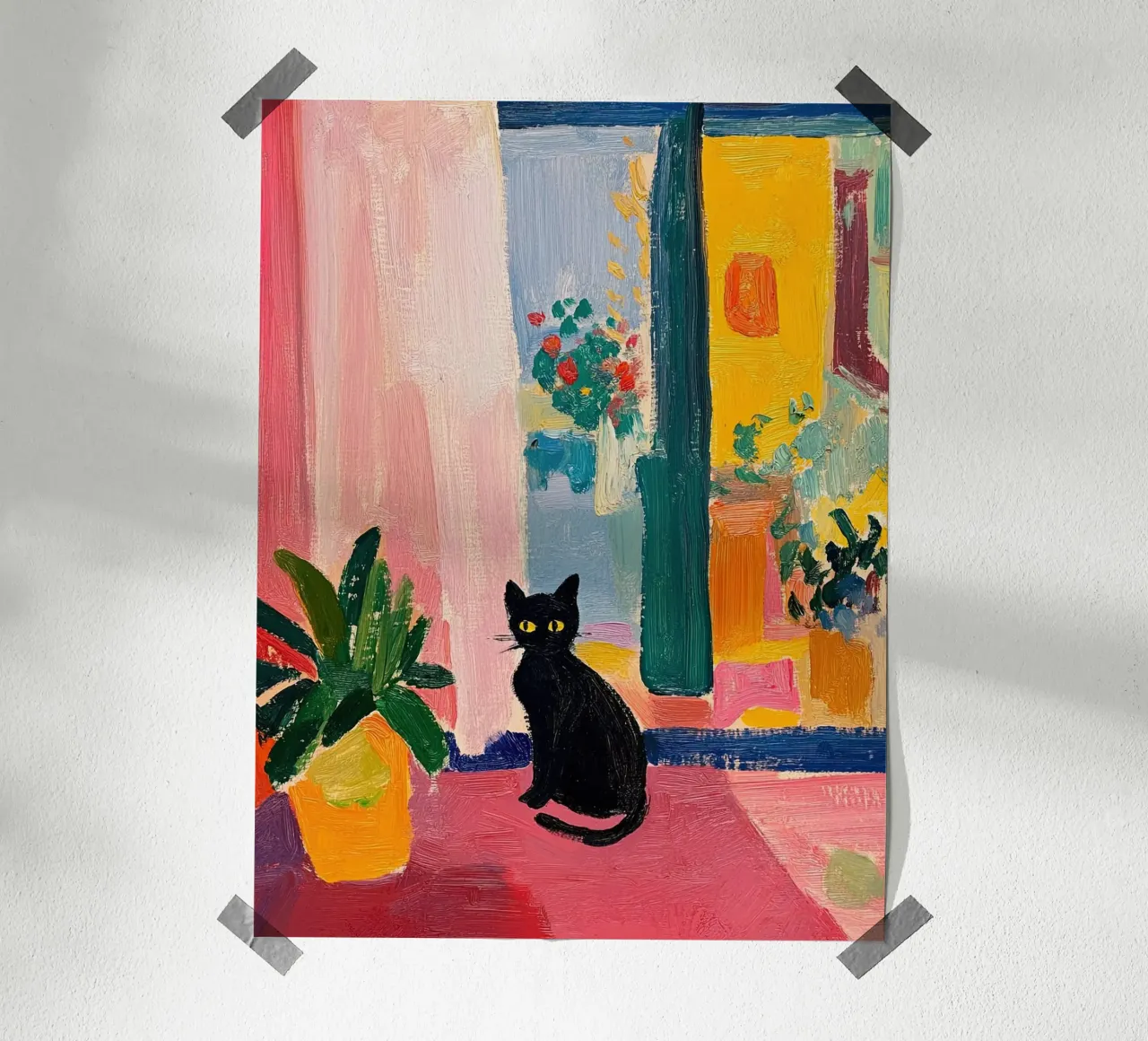 Black Cat with Plant Colorful Impressionist Poster poster by NorwesClub