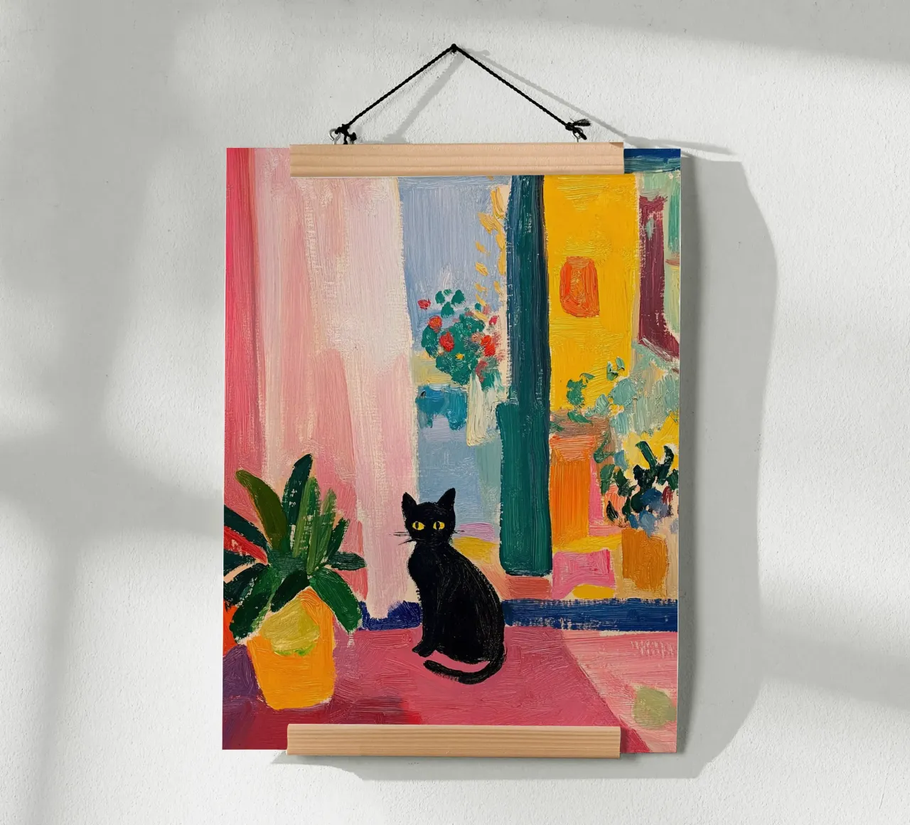 Black Cat with Plant Colorful Impressionist Poster poster by NorwesClub