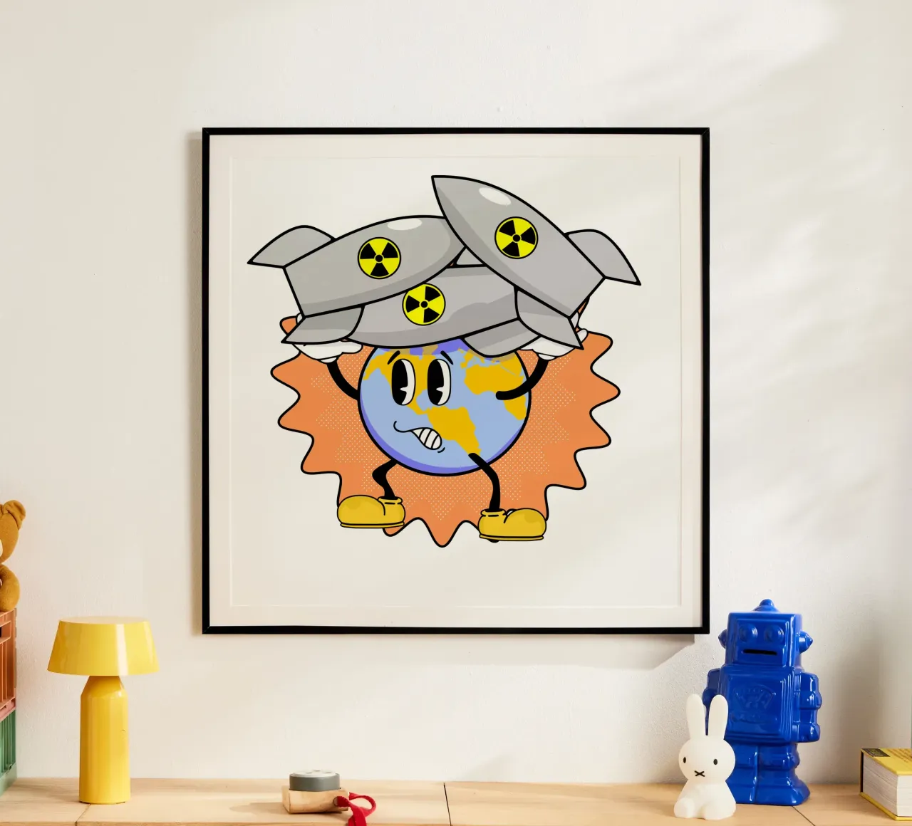 Abbiamo bisogno di una barca più grande Sarcasmo retrò Umorismo dark Cartone animato Terra poster con telaio in alluminio da sillyindustries