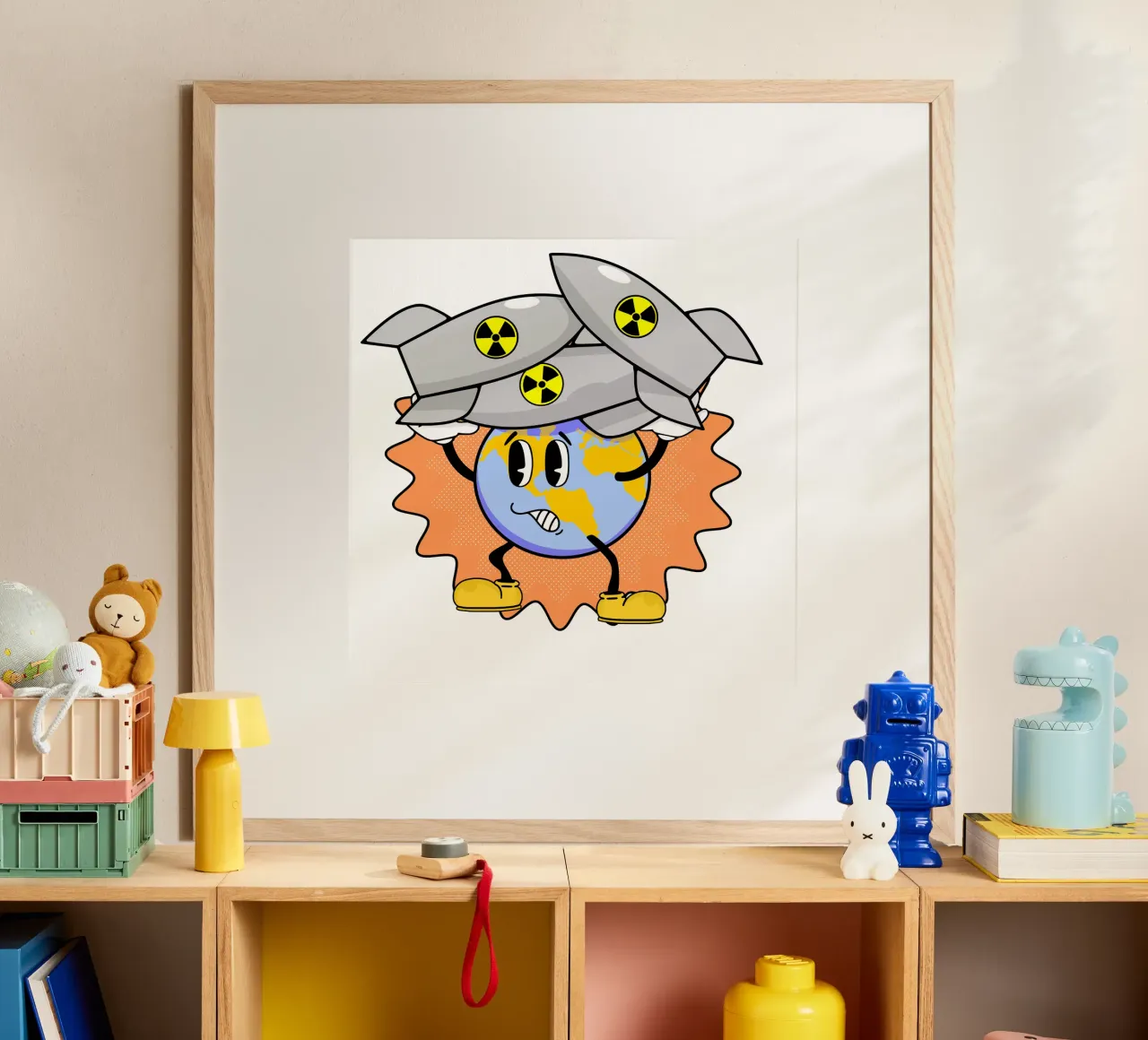 Abbiamo bisogno di una barca più grande Sarcasmo retrò Umorismo dark Cartone animato Terra poster con telaio in alluminio da sillyindustries