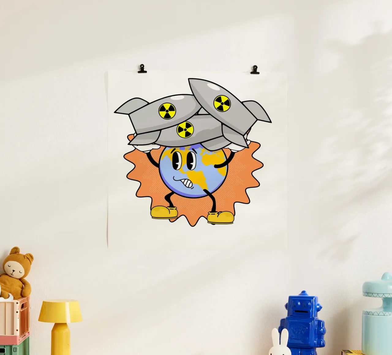 Abbiamo bisogno di una barca più grande Sarcasmo retrò Umorismo dark Cartone animato Terra poster con telaio in alluminio da sillyindustries