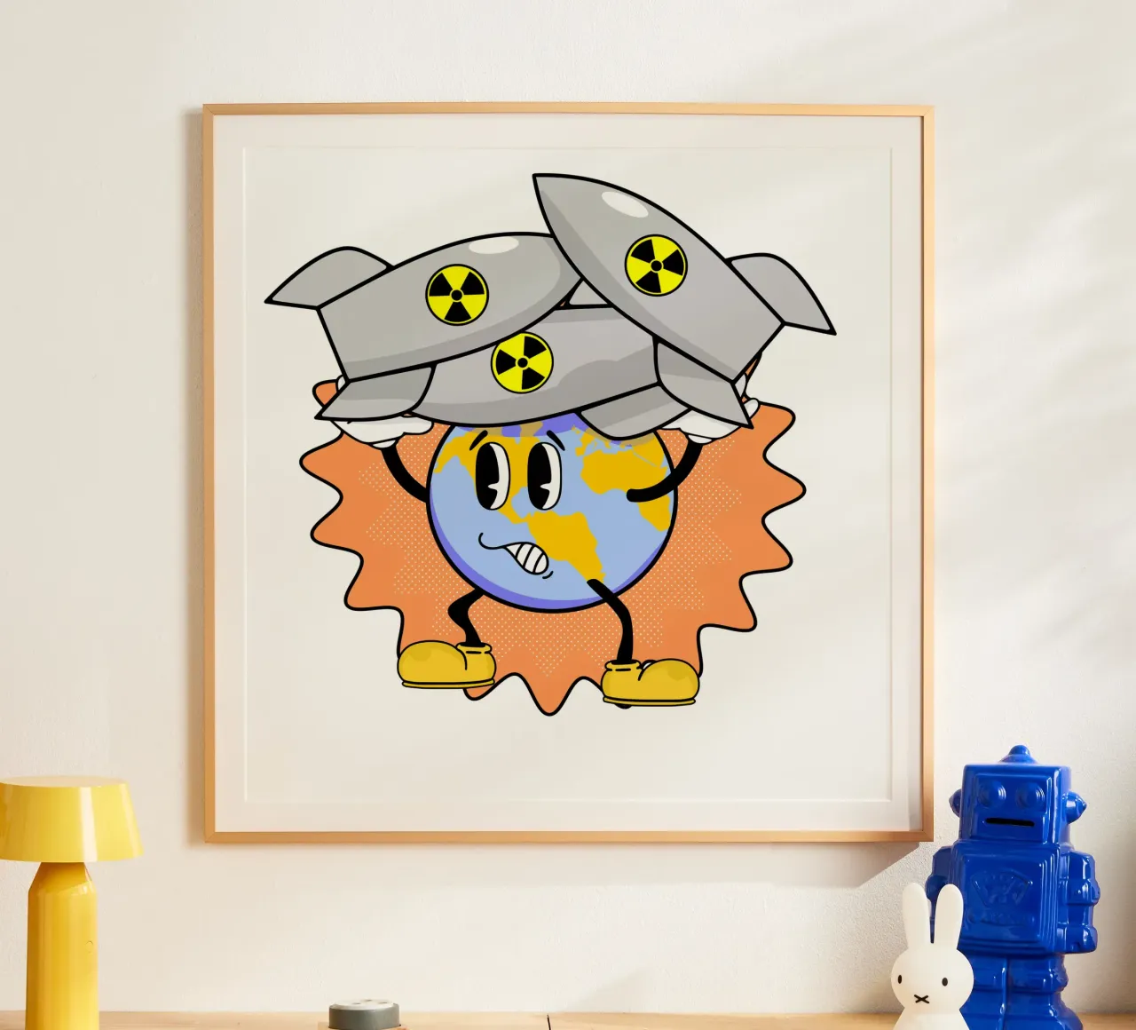 Abbiamo bisogno di una barca più grande Sarcasmo retrò Umorismo dark Cartone animato Terra poster con telaio in alluminio da sillyindustries