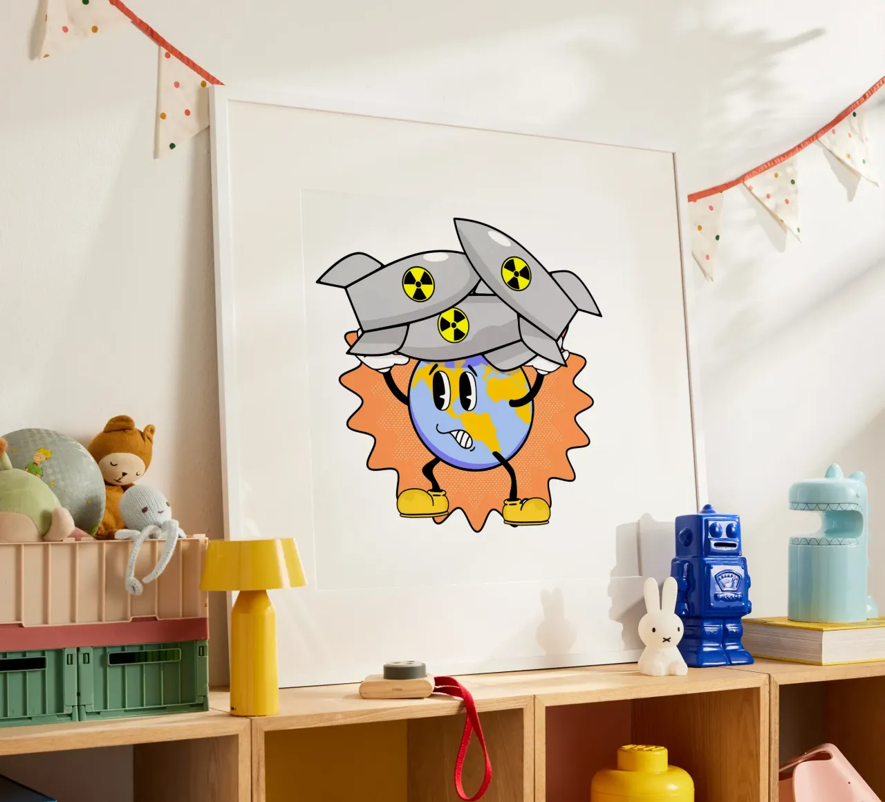 Abbiamo bisogno di una barca più grande Sarcasmo retrò Umorismo dark Cartone animato Terra poster con telaio in alluminio da sillyindustries