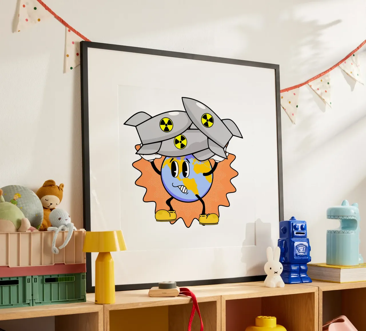 Abbiamo bisogno di una barca più grande Sarcasmo retrò Umorismo dark Cartone animato Terra poster con telaio in alluminio da sillyindustries