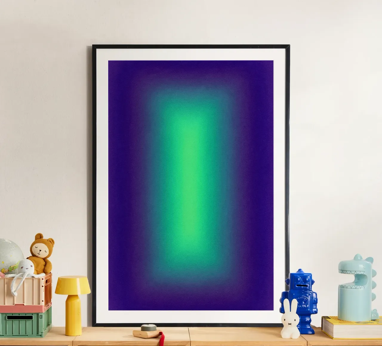Neon Glow Art - Centro verde in un campo di colore viola carta hahnemühle da SMPLE