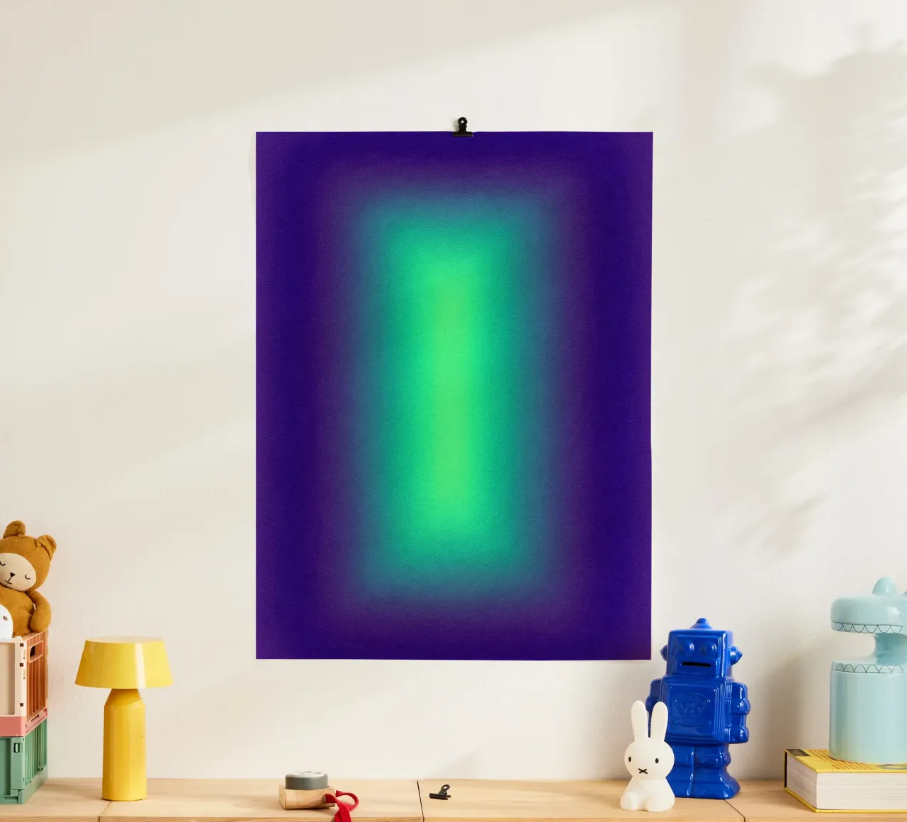 Neon Glow Art - Centro verde in un campo di colore viola carta hahnemühle da SMPLE
