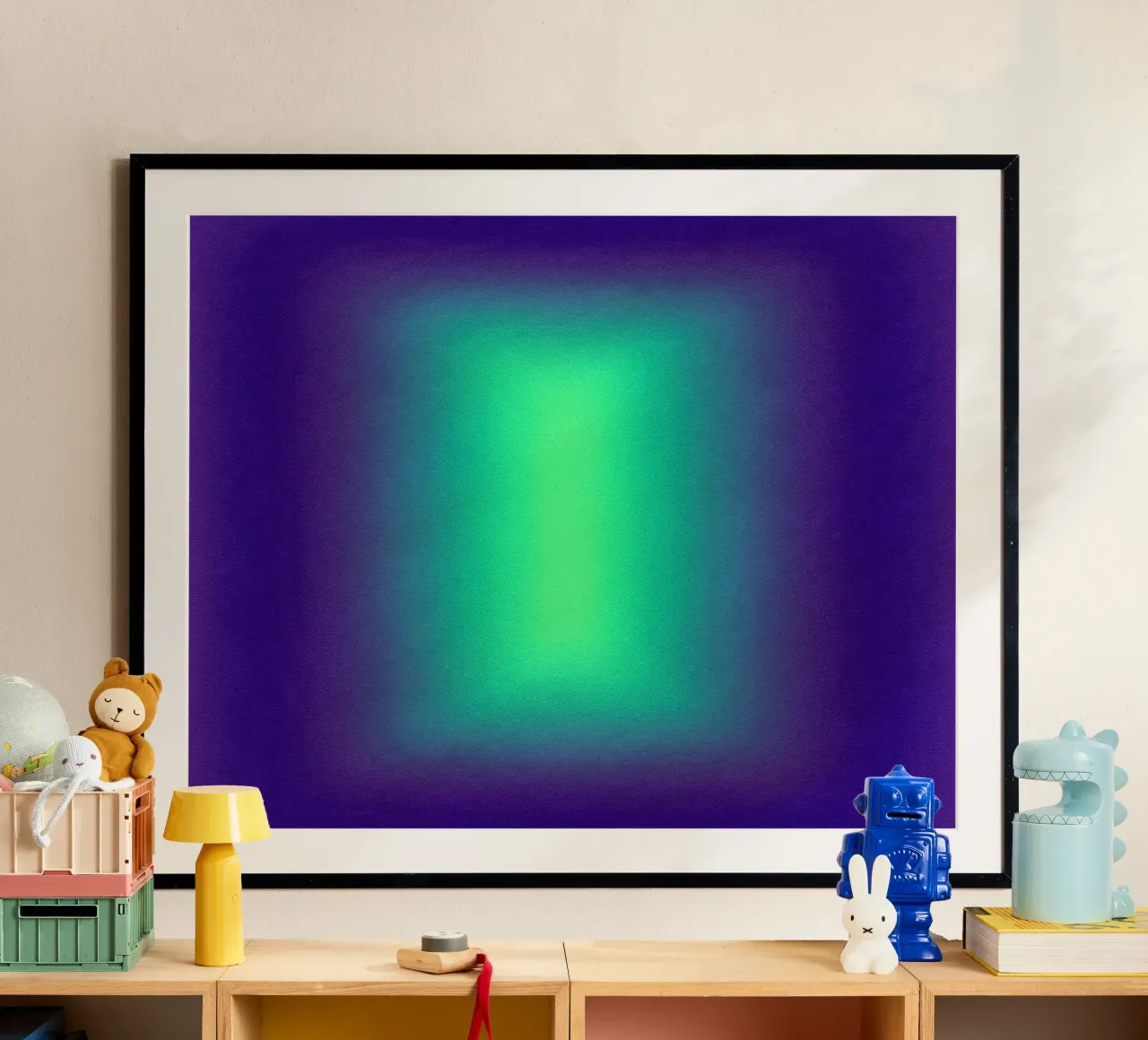 Neon Glow Art - Centro verde in un campo di colore viola carta hahnemühle da SMPLE
