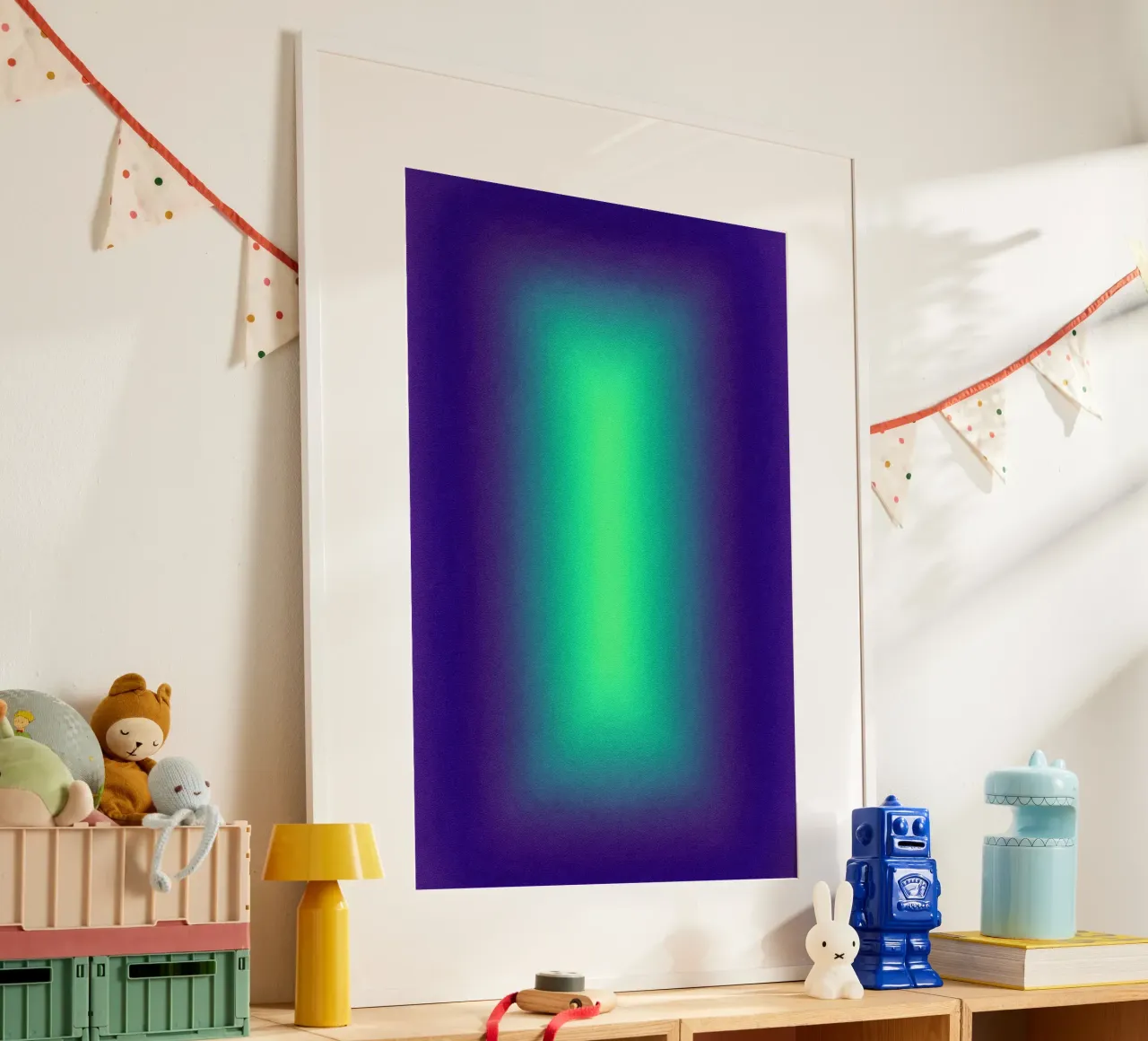 Neon Glow Art - Centro verde in un campo di colore viola carta hahnemühle da SMPLE