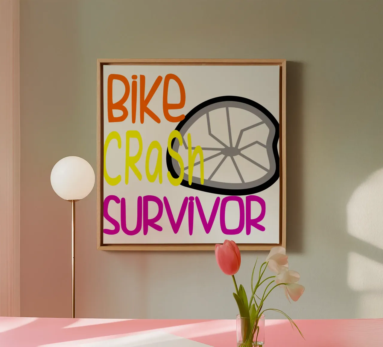 Sopravvissuto a un incidente in bicicletta Umorismo Mountain Biking Divertente Ciclista Arte tela con Cornice a cassetta da sillyindustries