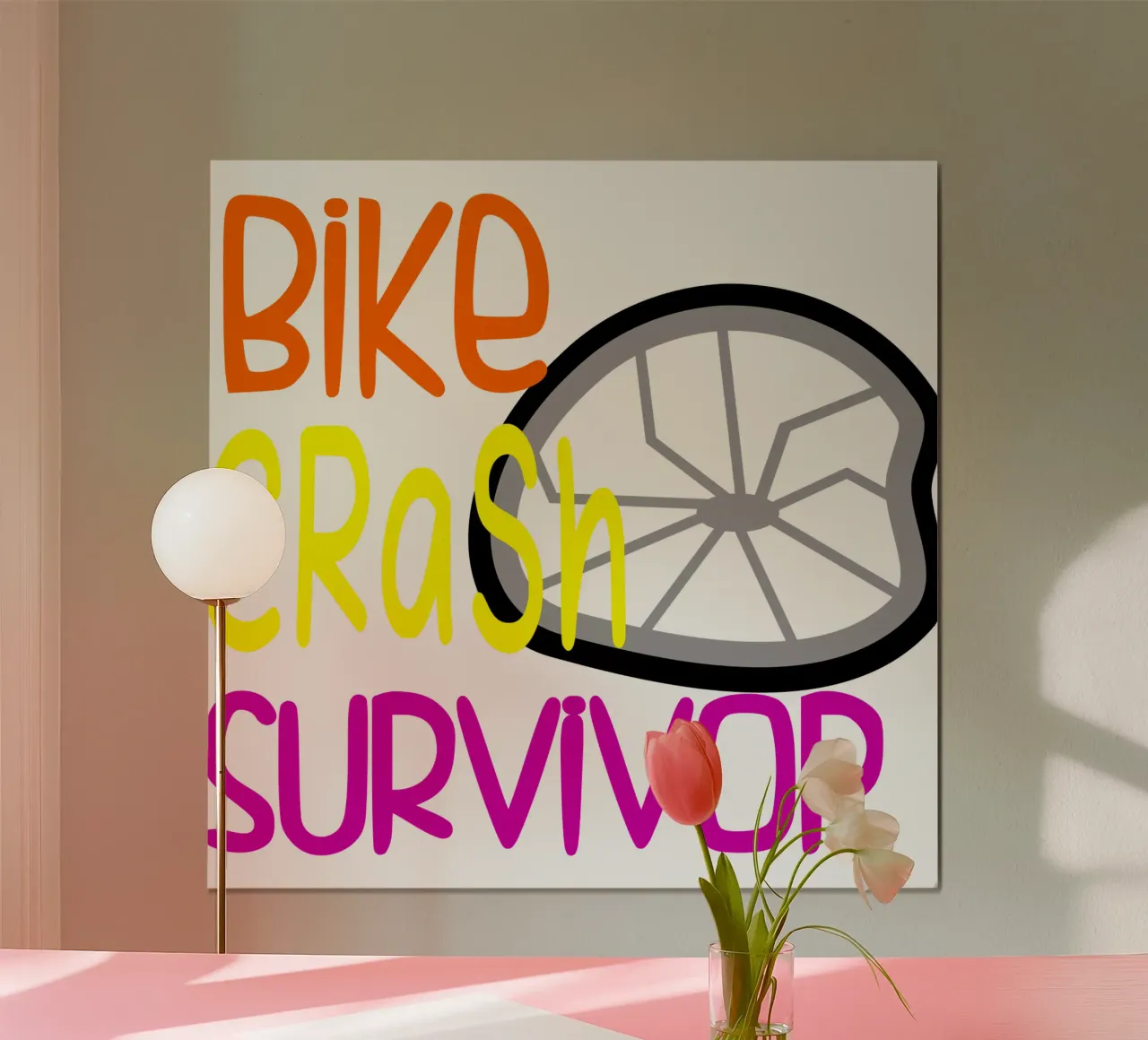 Sopravvissuto a un incidente in bicicletta Umorismo Mountain Biking Divertente Ciclista Arte poster con telaio in legno da sillyindustries