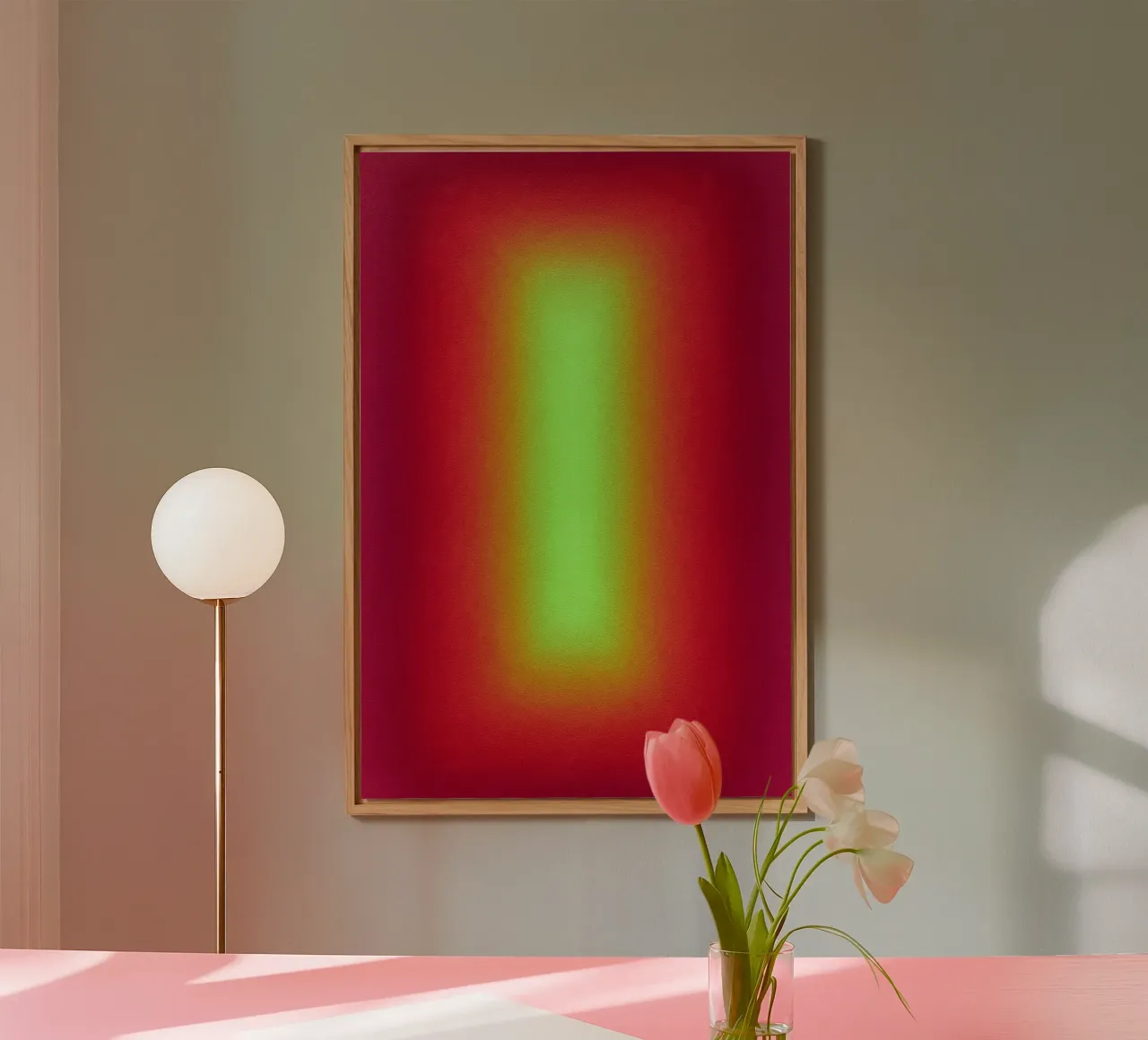 Neon Glow Gradient - Gioco di luce meditativo in rosso e giallo alluminio dibond da SMPLE