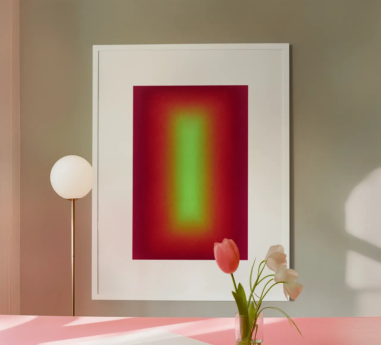 Neon Glow Gradient - Jeu de lumière méditatif en rouge et jaune hahnemühle de SMPLE