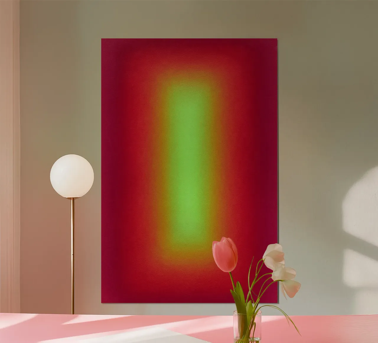 Neon Glow Gradient - Jeu de lumière méditatif en rouge et jaune hahnemühle de SMPLE