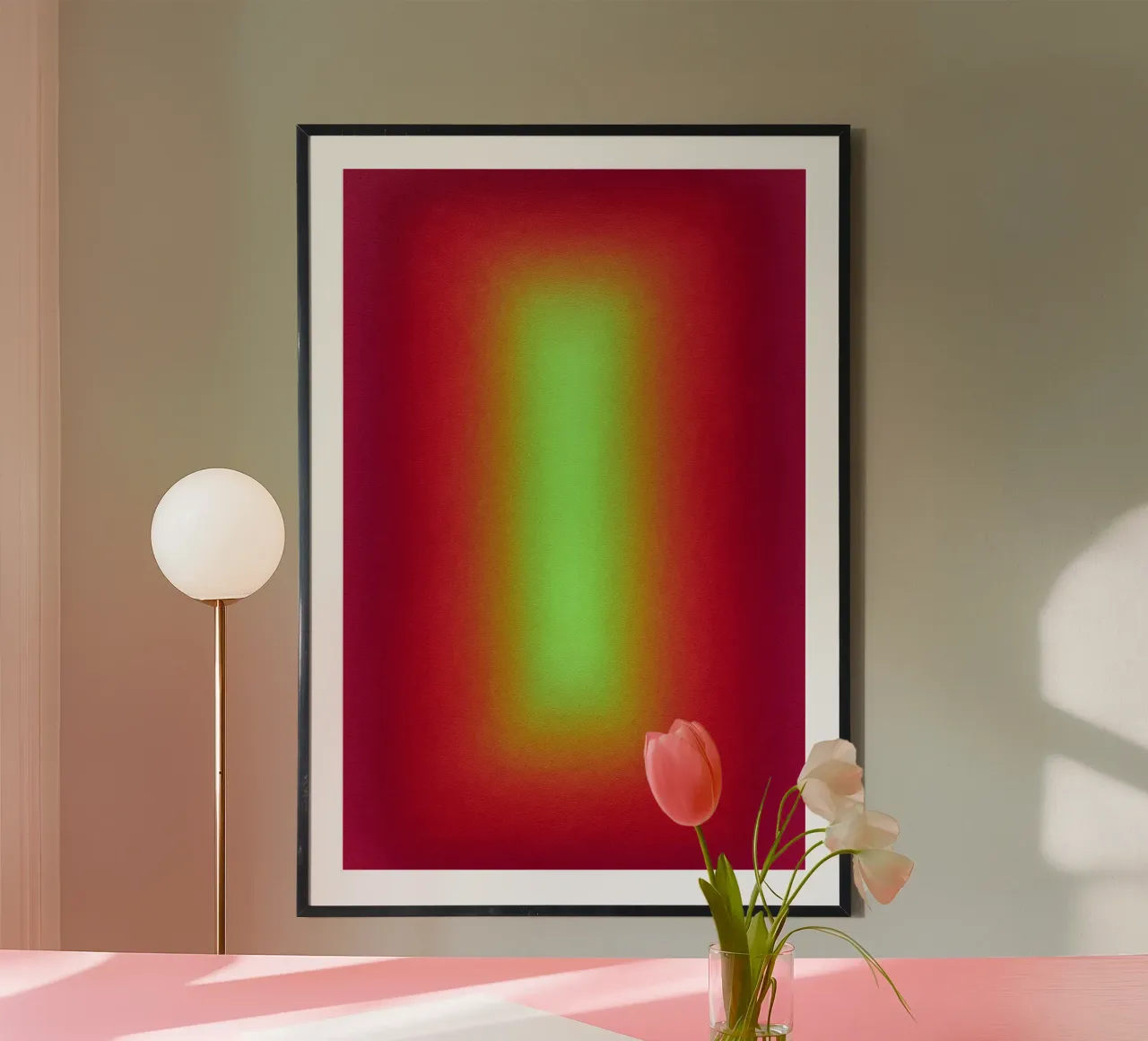 Neon Glow Gradient - Jeu de lumière méditatif en rouge et jaune hahnemühle de SMPLE