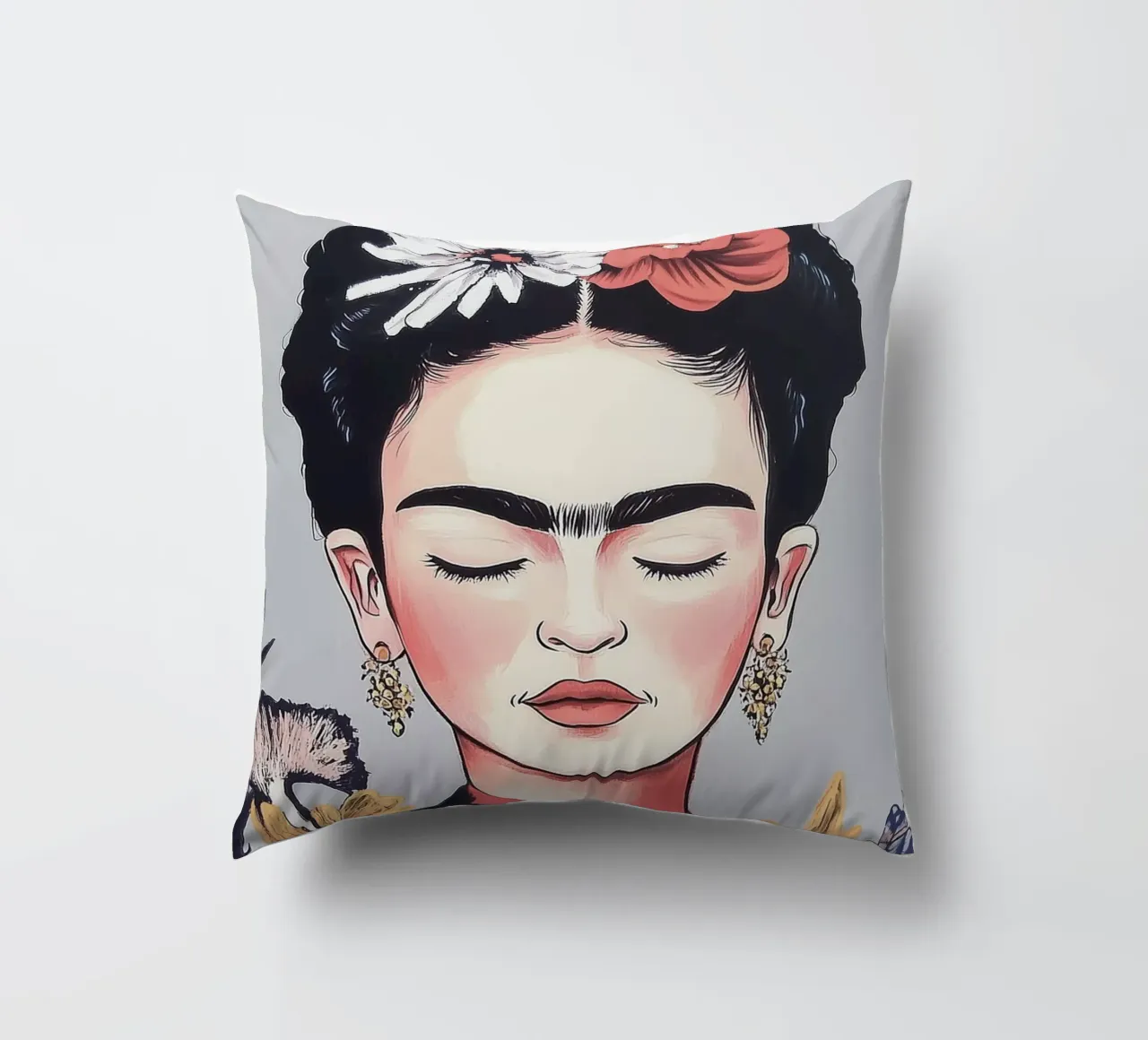 Frida Kahlo pastel flower dream decorative cushion by Carinaprint