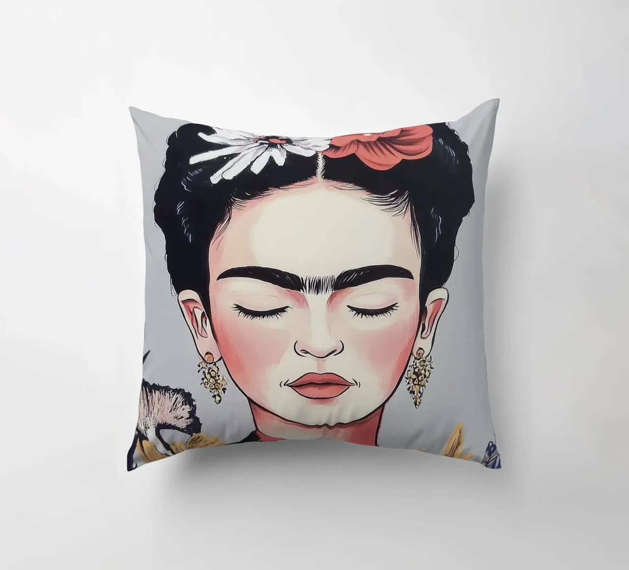 Frida Kahlo pastel flower dream decorative cushion by Carinaprint