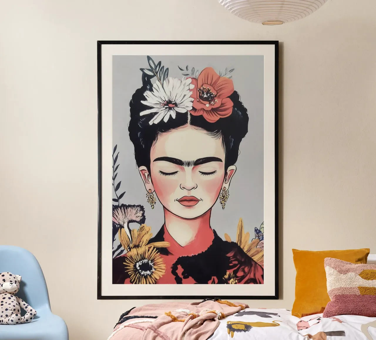 Sogno floreale pastello di Frida Kahlo poster con telaio in legno da Carinaprint