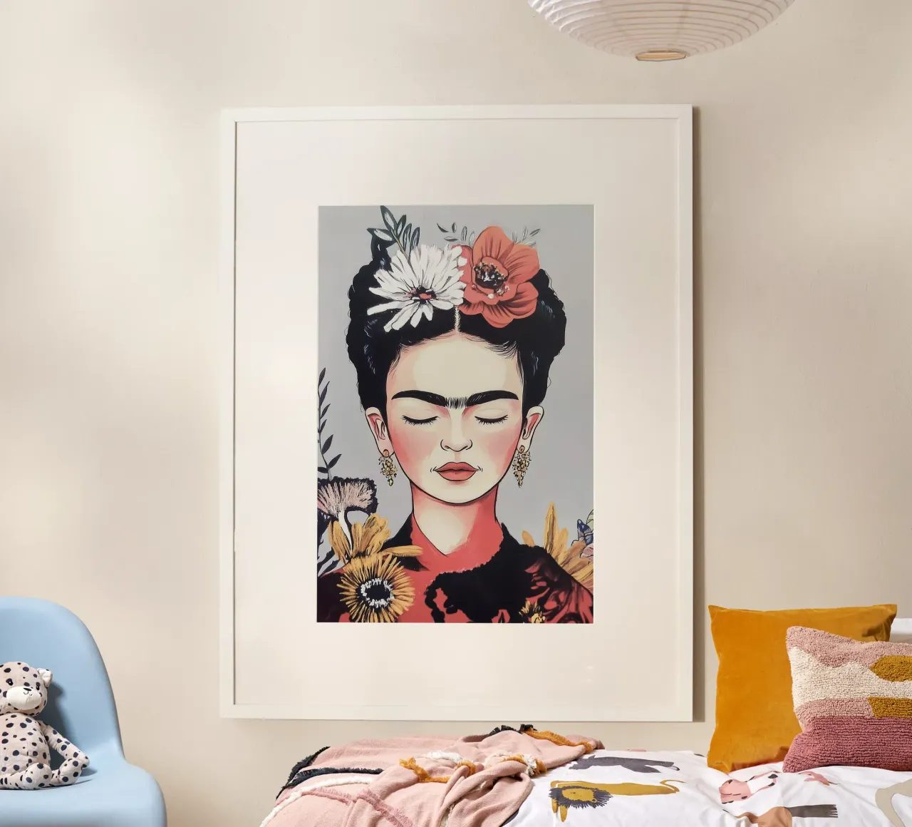 Sogno floreale pastello di Frida Kahlo poster con telaio in legno da Carinaprint