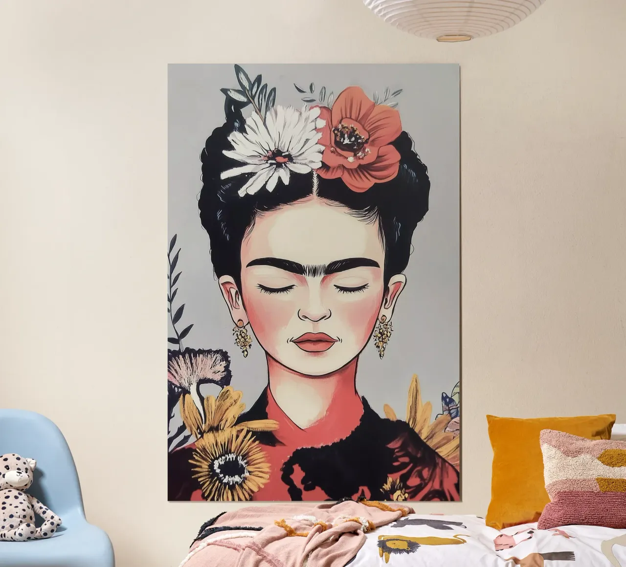 Sogno floreale pastello di Frida Kahlo poster con telaio in legno da Carinaprint