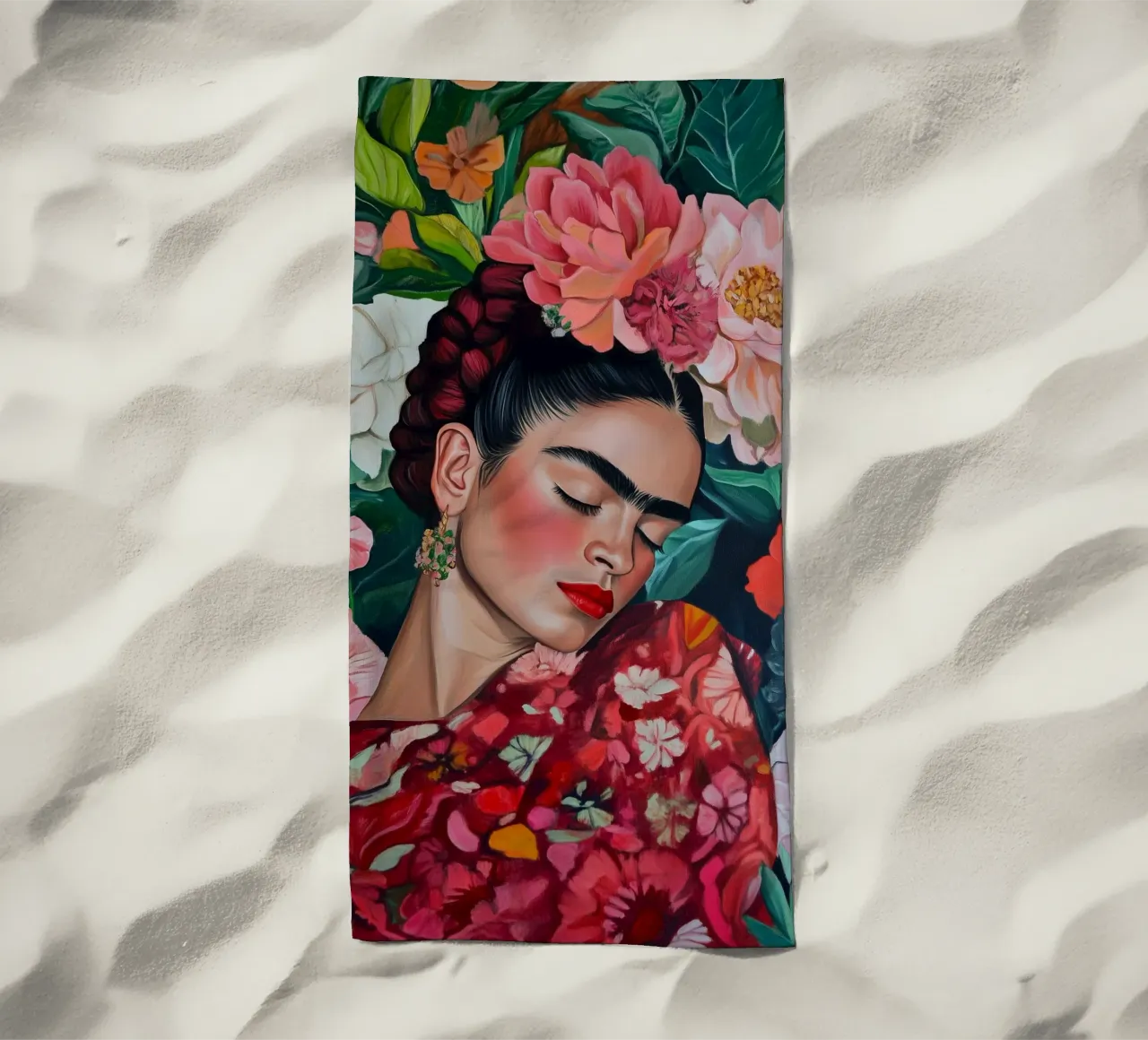 Sogno di fiori con Frida telo mare da Carinaprint