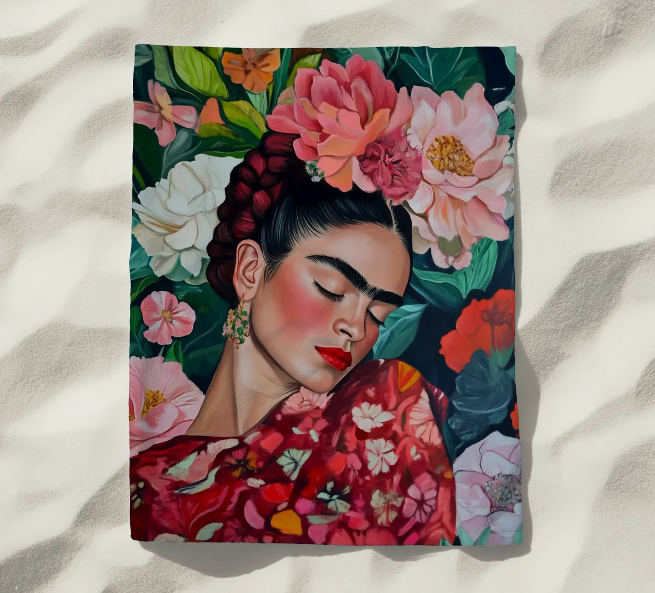 Sogno di fiori con Frida telo mare da Carinaprint