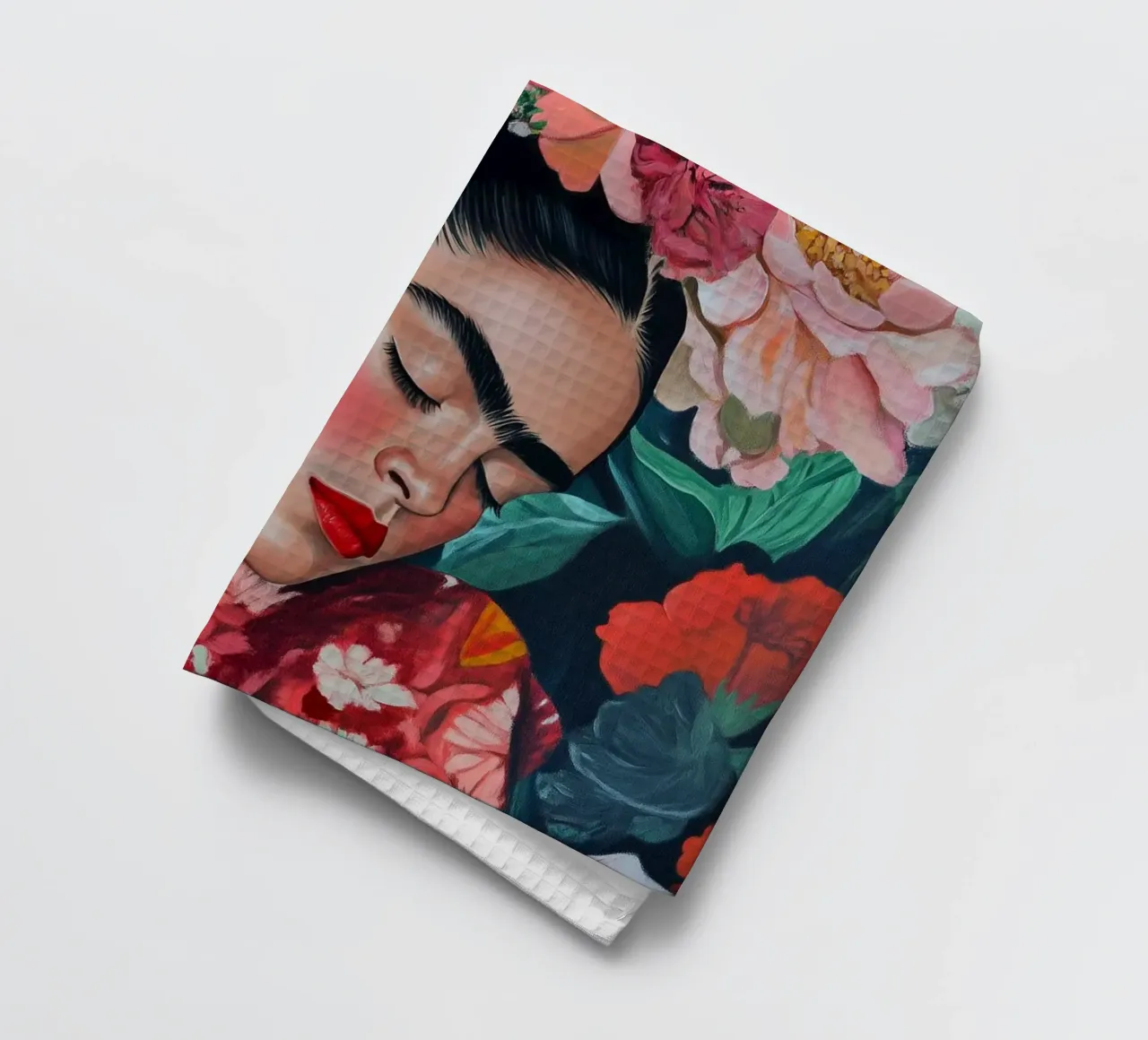 Sogno di fiori con Frida canovaccio da cucina da Carinaprint