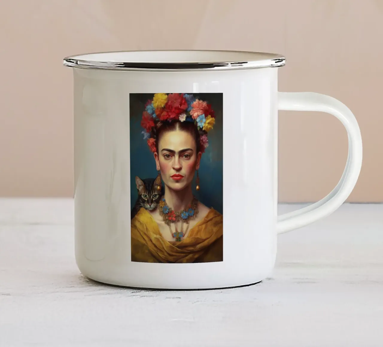 Frida Kahlo ama i gatti tazza in smalto da Carinaprint