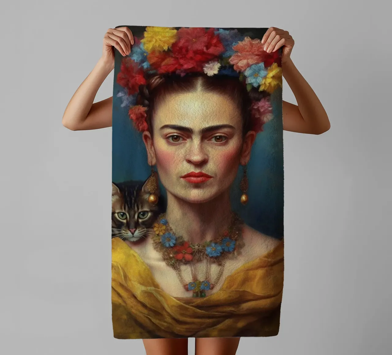Frida Kahlo Love Cats towel by Carinaprint