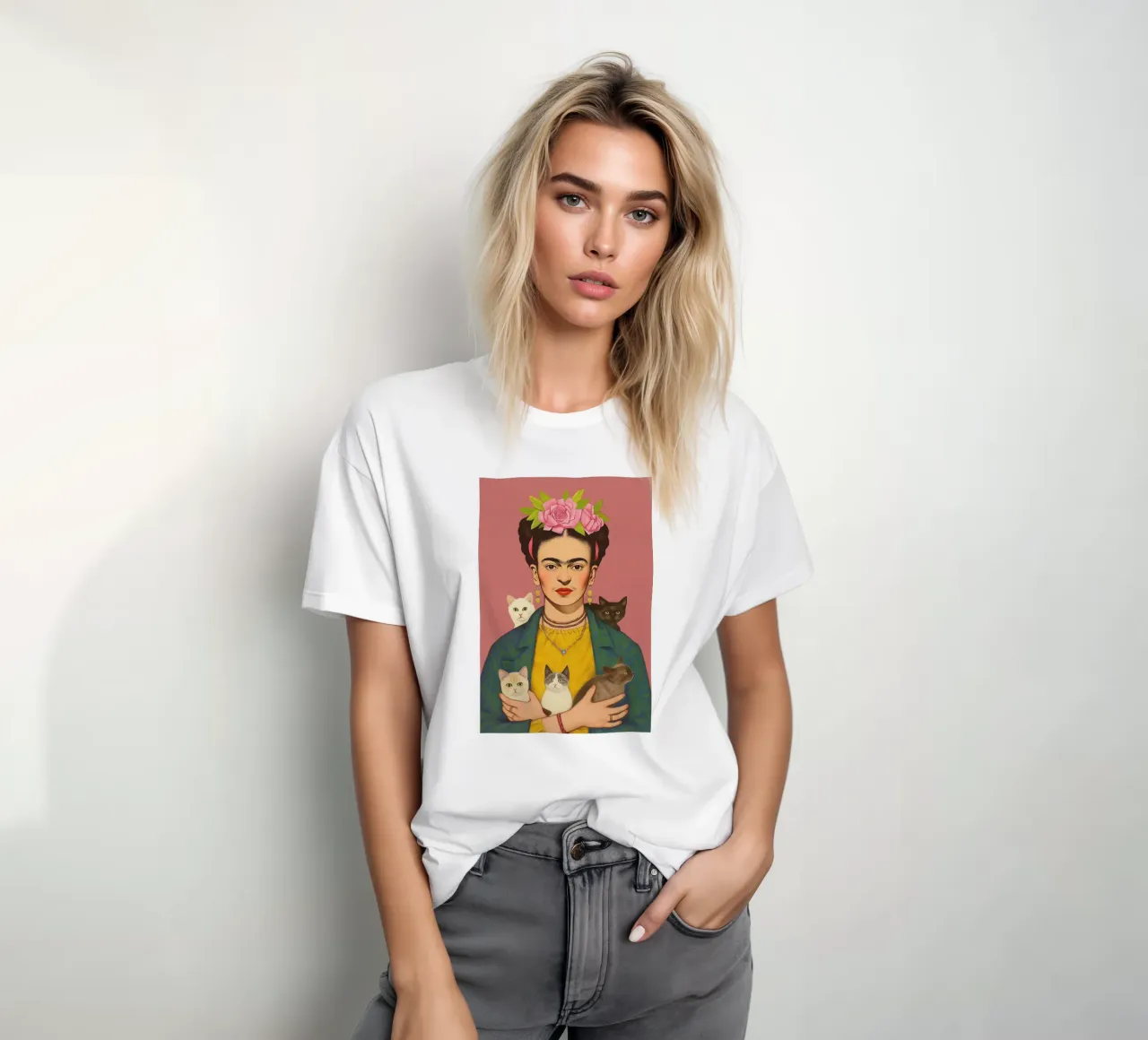 Frida's cat love t-shirt by Carinaprint