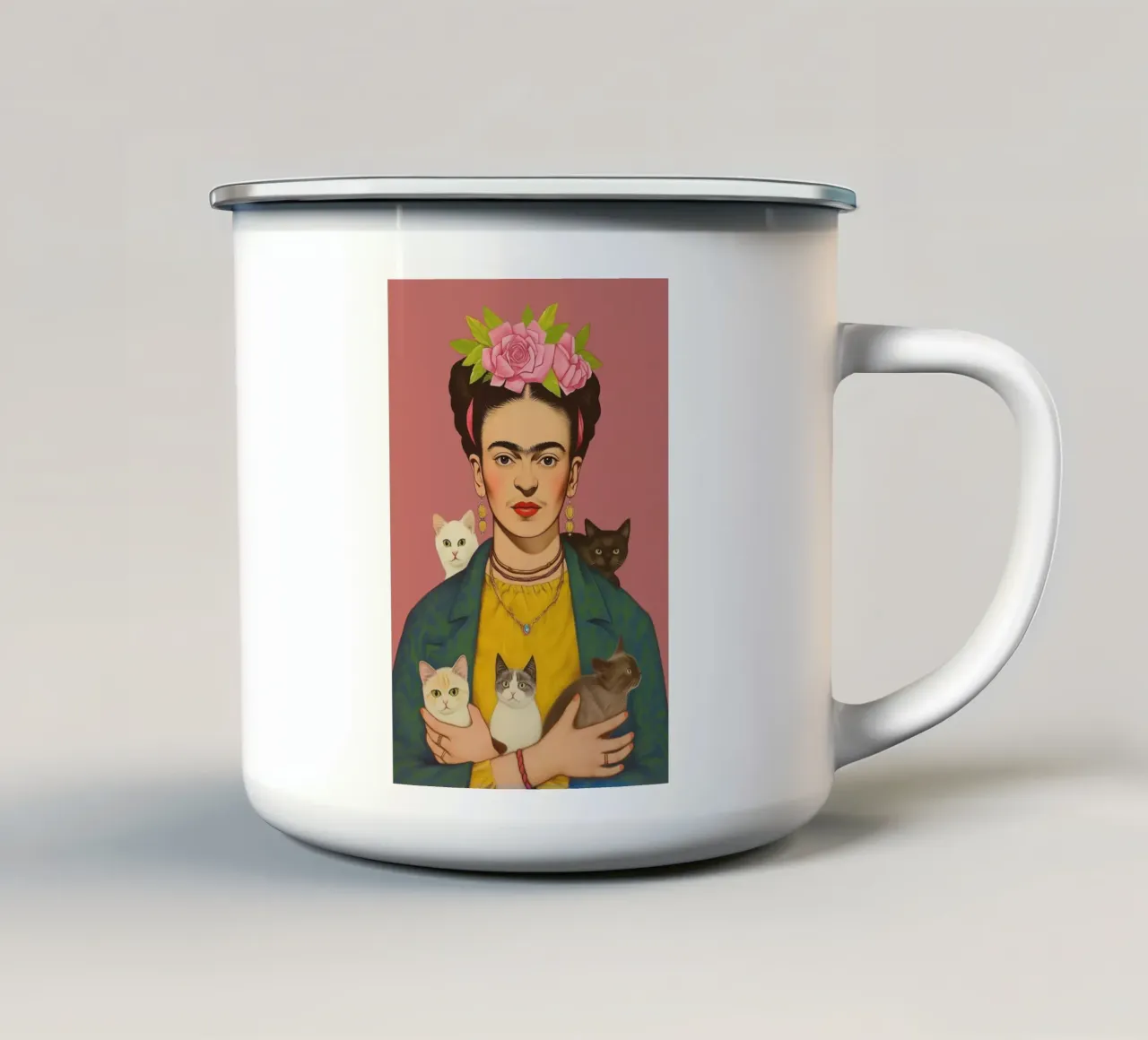 L'amore per i gatti di Frida tazza in smalto da Carinaprint
