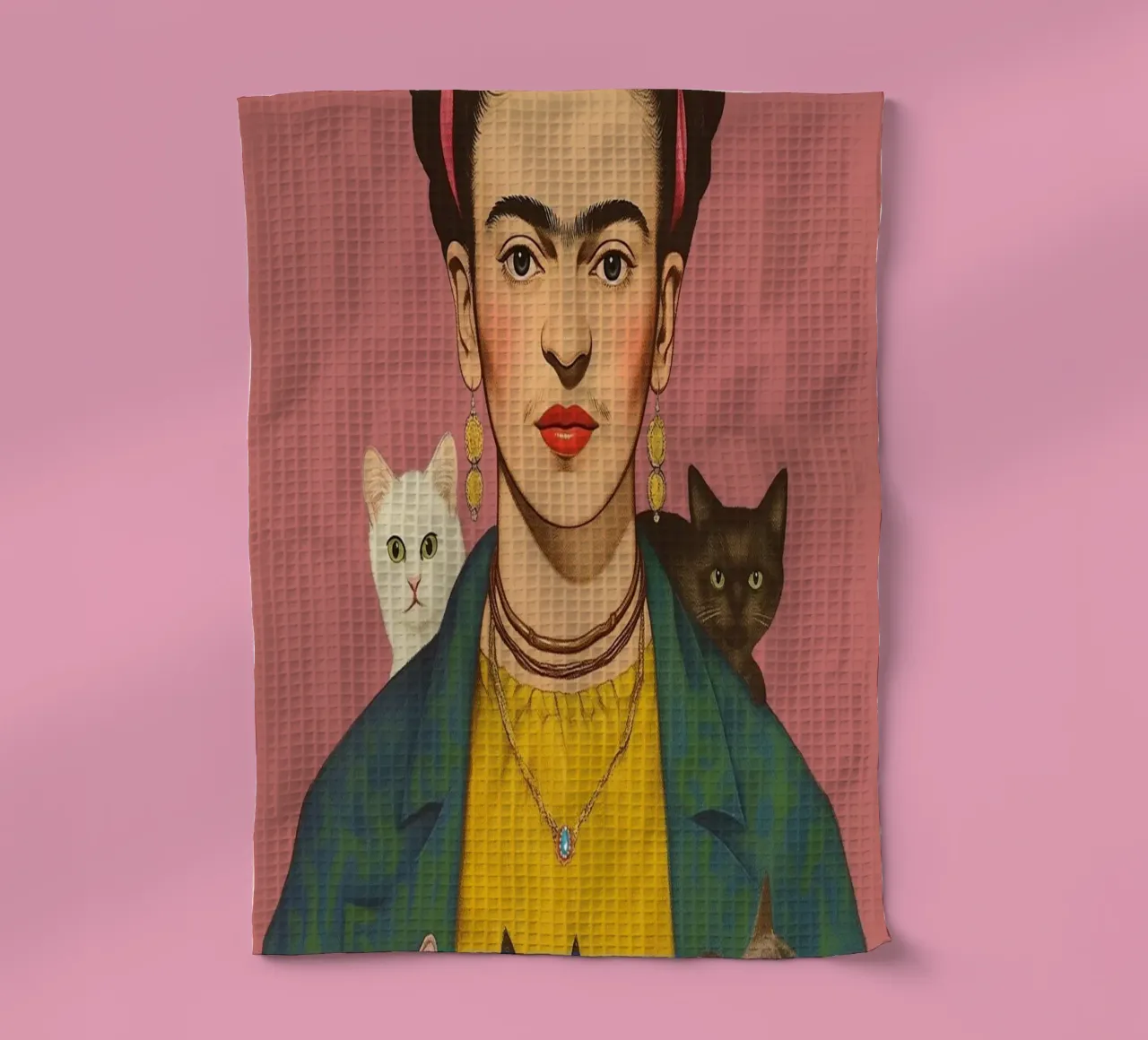 Frida's cat love tea towel by Carinaprint