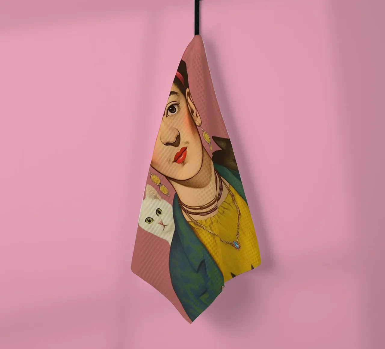 Frida's cat love tea towel by Carinaprint