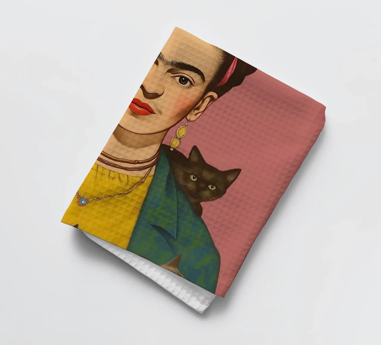 Frida's cat love tea towel by Carinaprint