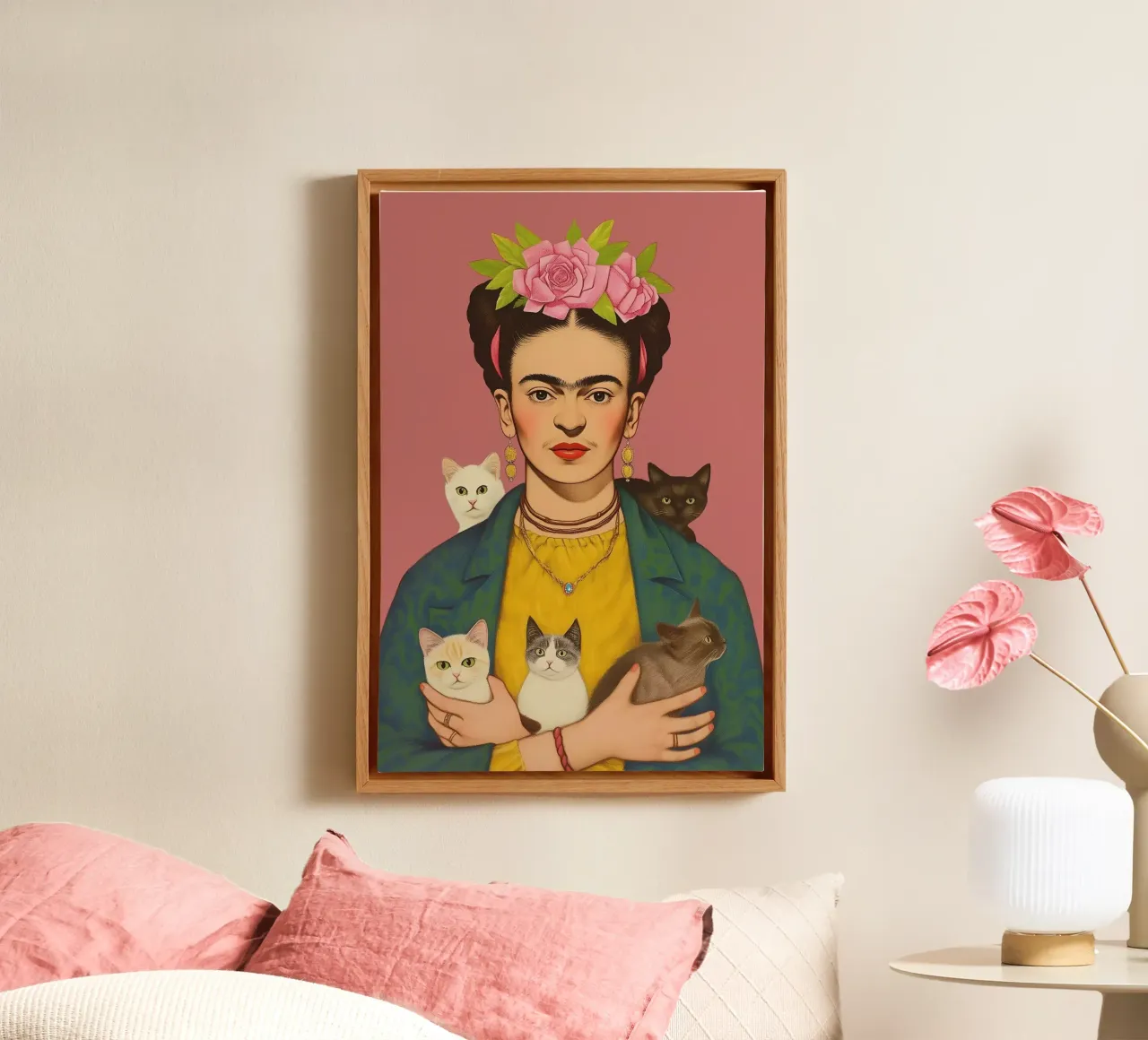 L'amore per i gatti di Frida tela con Cornice a cassetta da Carinaprint