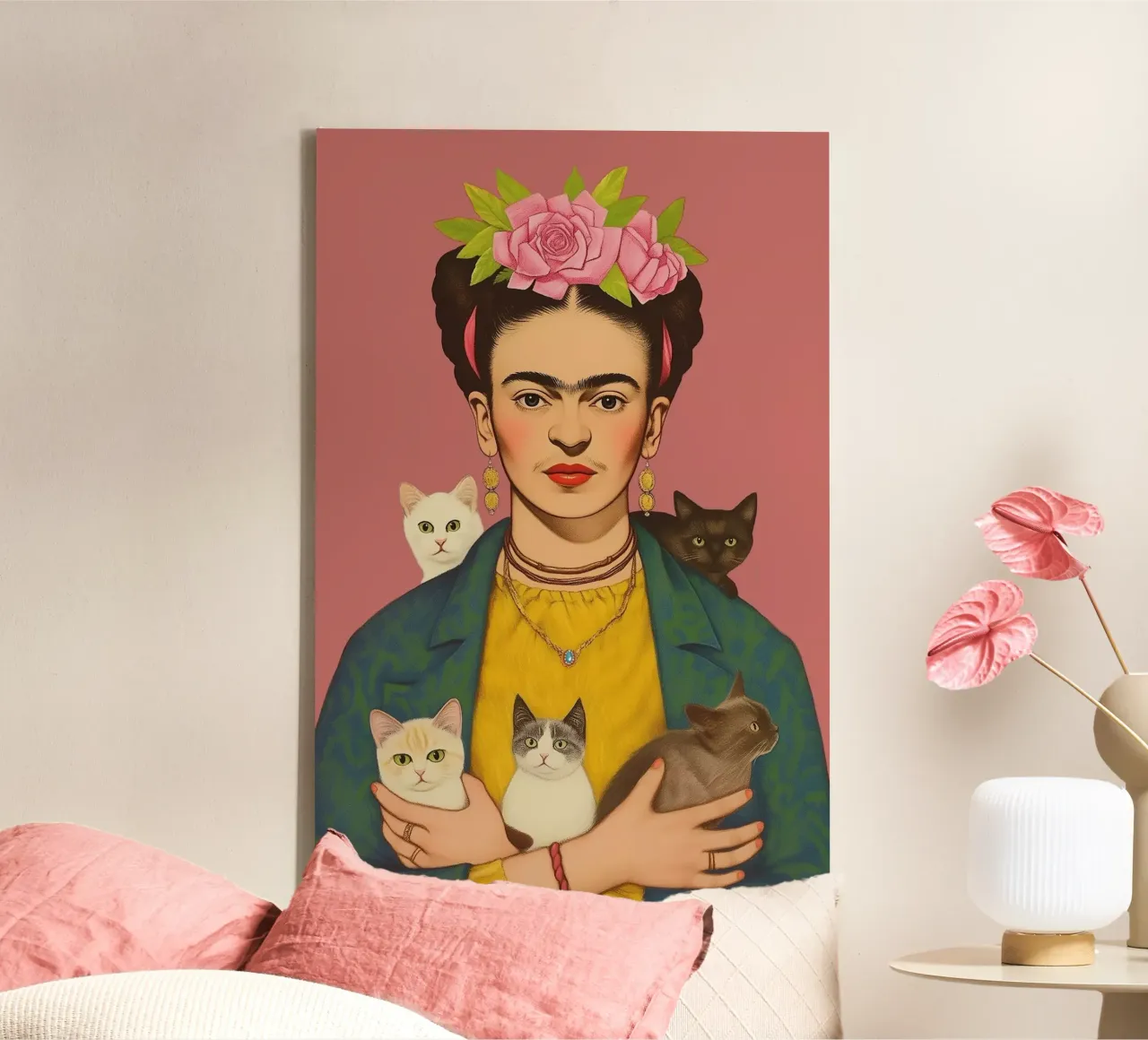 L'amore per i gatti di Frida tela con Cornice a cassetta da Carinaprint
