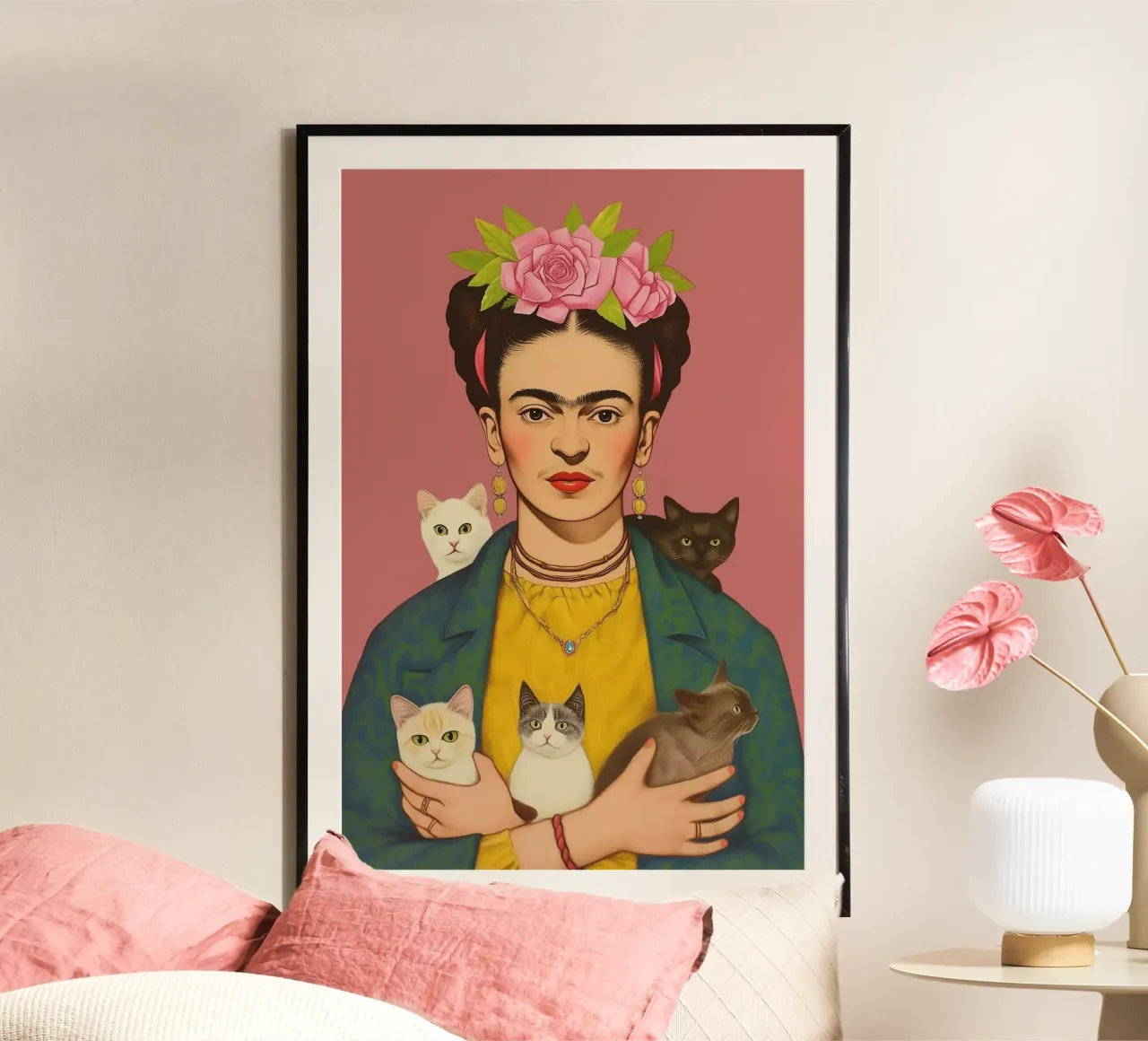 Frida's cat love poster by Carinaprint