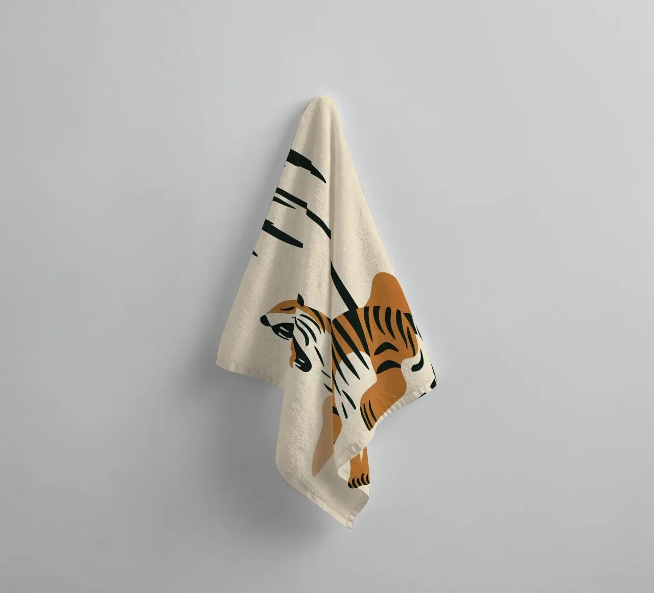 Tiger yawning under a coconut tree, boho style towel by KANESYAARTS