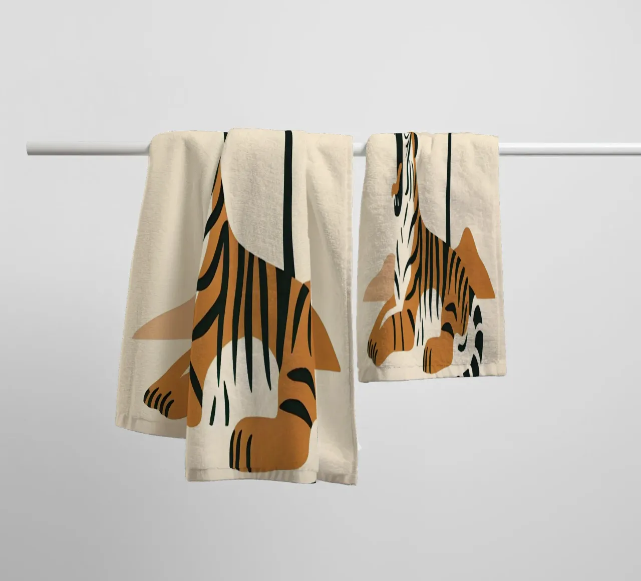 Tiger yawning under a coconut tree, boho style towel by KANESYAARTS