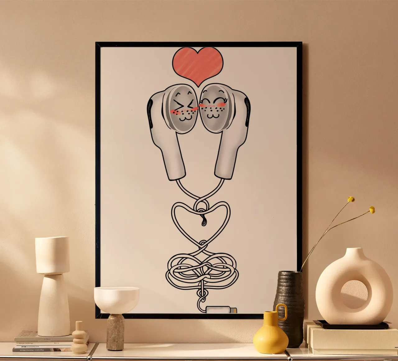 Divertente amore Kawaii auricolari coppia musica design Y2K poster da sillyindustries