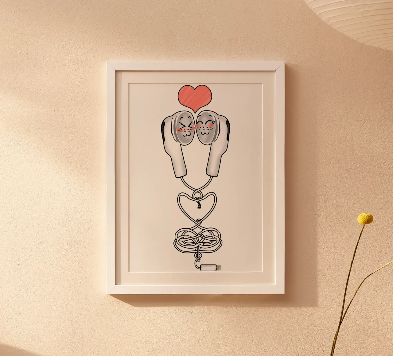 Divertente amore Kawaii auricolari coppia musica design Y2K poster da sillyindustries