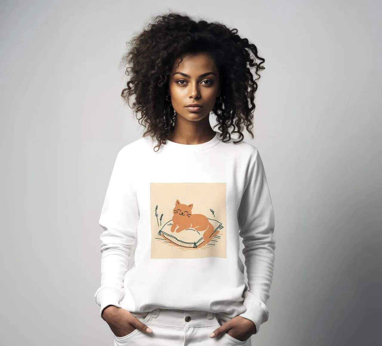 Gatto felice su cuscino - Stile Boho felpa da KANESYAARTS