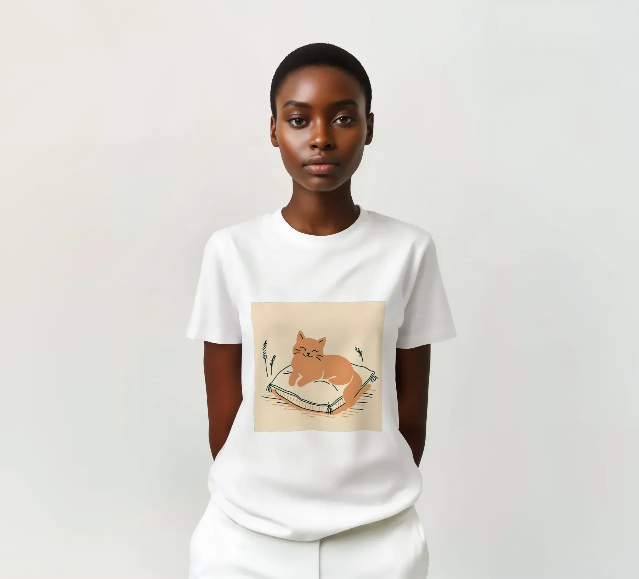 Gatto felice su cuscino - Stile Boho t-shirt da KANESYAARTS
