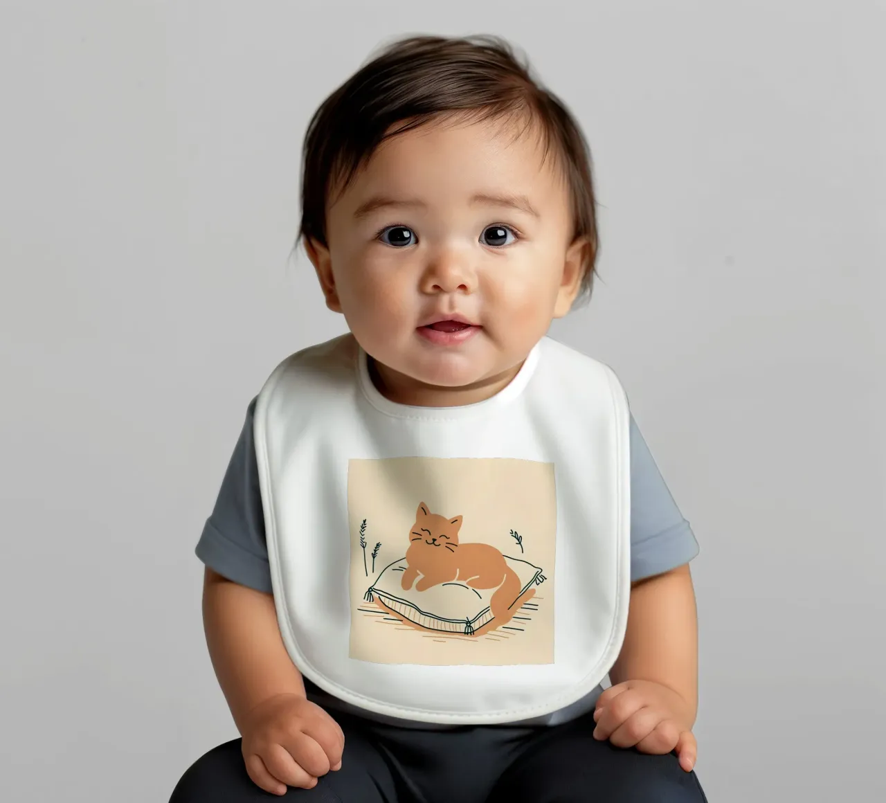 Gatto felice su cuscino - Stile Boho bavaglino da KANESYAARTS